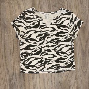 TopShop Matte Black Zebra Ribbed Crop Short Sleeve Shirt SZ6